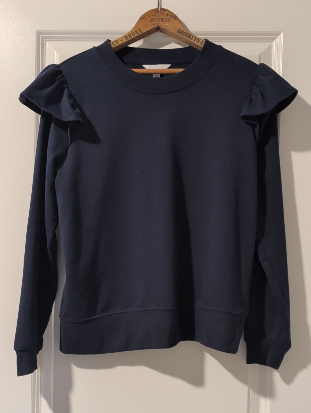Navy Ruffle Shoulder Women's Sweatshirt
